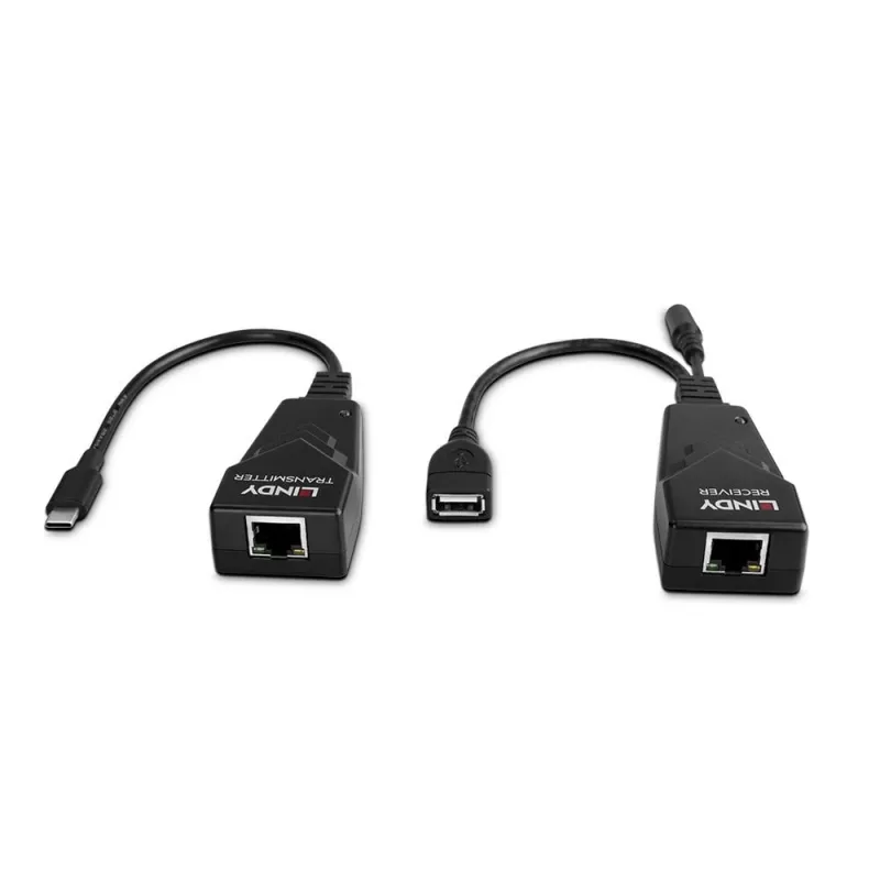 Lindy 100m USB 2.0 Type C Cat.6 Extender, Network transmitter & receiver, 100 m, 480 Mbit/s, Cat5e, Cat6, CH317Q, CH9317, RTL8211E, Black