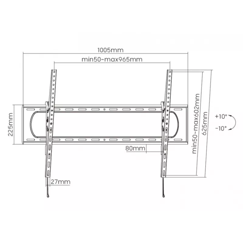 Equip 60 inch-120 inch Heavy-Duty Tilt TV Mount Bracket Maximum weight capacity 120 kg Minimum screen size 60 inch Maximum screen size 120 inch