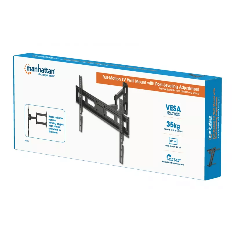 Manhattan Wall Mount for TV & Monitors (Full Motion), For screens 32 inch to 65 inch, VESA compatibility: all between 100x100mm to 600x400mm - check the dimensions of the four mounting holes on back of screen to ensure it fits, Max 35kg, Black, Bracket, Lifetime Warranty