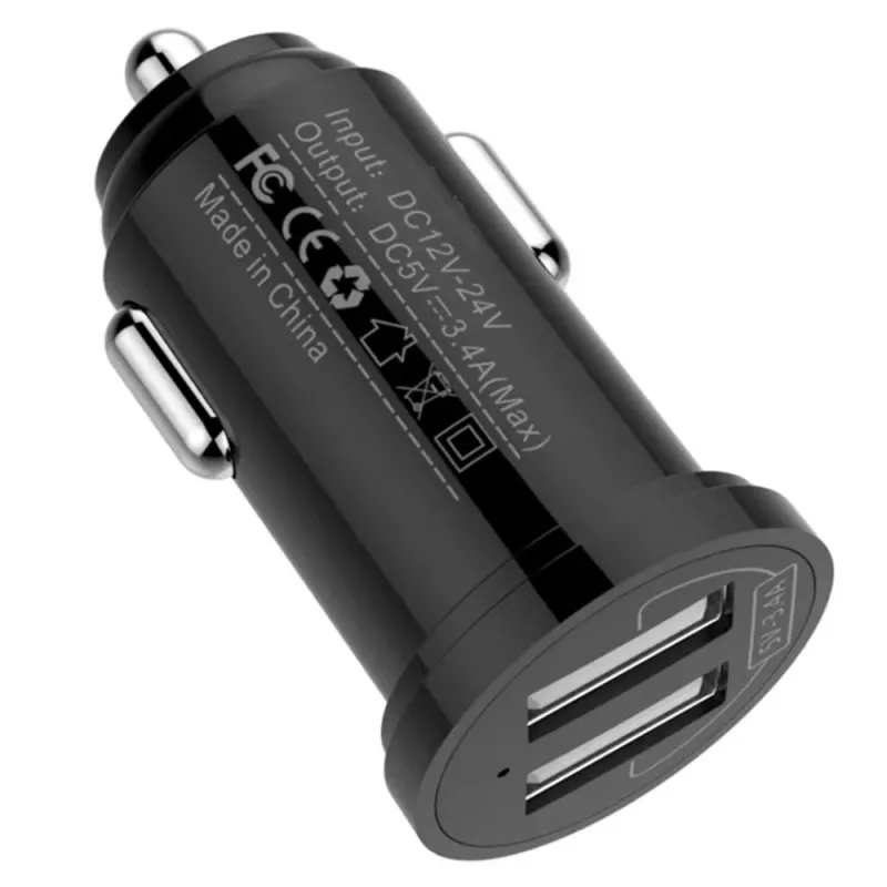 Techly Mini Car Charger 2 USB-A Ports 12W / 2.4A Black, Auto, Cigar lighter, 2.4 A, Black
