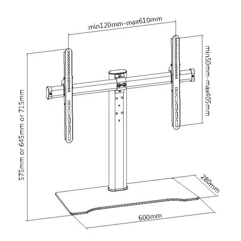 Equip 32 inch-55” TV Tabletop Stand, 81.3 cm (32 inch), 139.7 cm (55 inch), 40 kg, 600 x 400 mm, Glass, Metal, Black