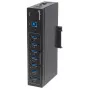 Manhattan USB-A 7-Port Hub Industrial, 7x USB-A Ports, 5 Gbps (USB 3.2 Gen1 aka USB 3.0), 20 kV ESD Protection, A/C, Bus and Terminal-Block Power Options, DIN Rail, Wall Mountable, Metal Housing, Screw-Lock Security