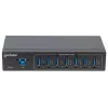 Manhattan USB-A 7-Port Hub Industrial, 7x USB-A Ports, 5 Gbps (USB 3.2 Gen1 aka USB 3.0), 20 kV ESD Protection, A/C, Bus and Terminal-Block Power Options, DIN Rail, Wall Mountable, Metal Housing, Screw-Lock Security