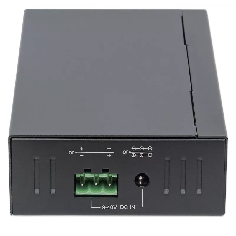 Manhattan USB-A 7-Port Hub Industrial, 7x USB-A Ports, 5 Gbps (USB 3.2 Gen1 aka USB 3.0), 20 kV ESD Protection, A/C, Bus and Terminal-Block Power Options, DIN Rail, Wall Mountable, Metal Housing, Screw-Lock Security