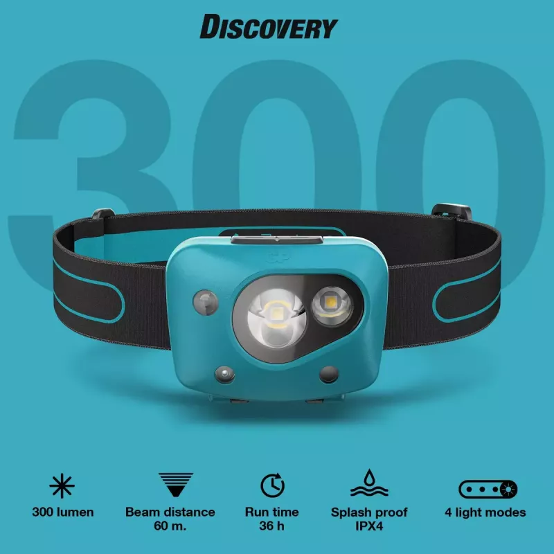 Headband flashlight GP Lighting Discovery Teal LED 300 lm IPX4