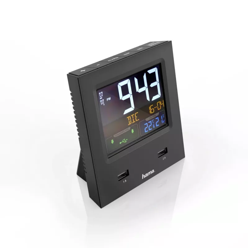 Hama Dual-USB Digital alarm clock Black