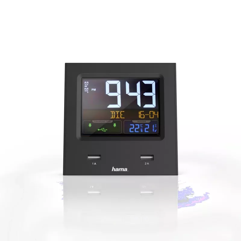 Hama Dual-USB Digital alarm clock Black