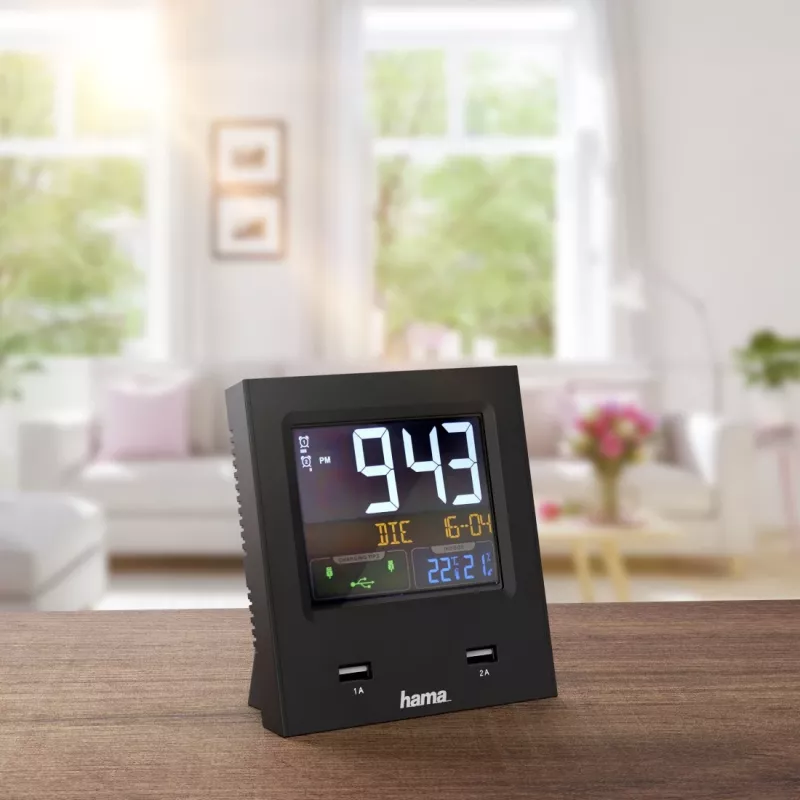 Hama Dual-USB Digital alarm clock Black