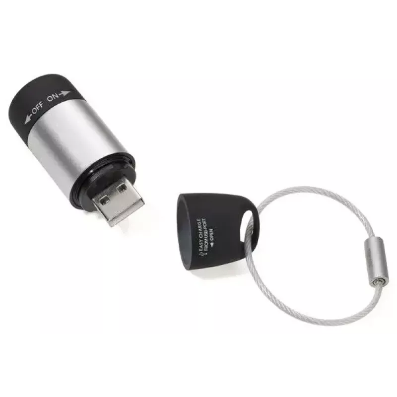 Keychain flashlight TROIKA ECO CHARGE Black Grey LED USB