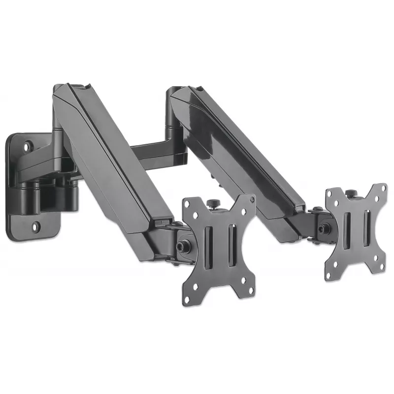 Manhattan Dual Wall Mount for TV & Monitors (Full Motion Gas Spring), For screens 17 inch to 32 inch, VESA compatibility: 75x75mm and 100x100mm - check the dimensions of the four mounting holes on back of screen to ensure it fits, Max 8kg each, Black, Bracket