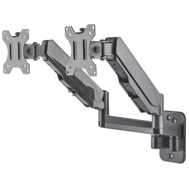 Manhattan Dual Wall Mount for TV & Monitors (Full Motion Gas Spring), For screens 17 inch to 32 inch, VESA compatibility: 75x75mm and 100x100mm - check the dimensions of the four mounting holes on back of screen to ensure it fits, Max 8kg each, Black, Bracket