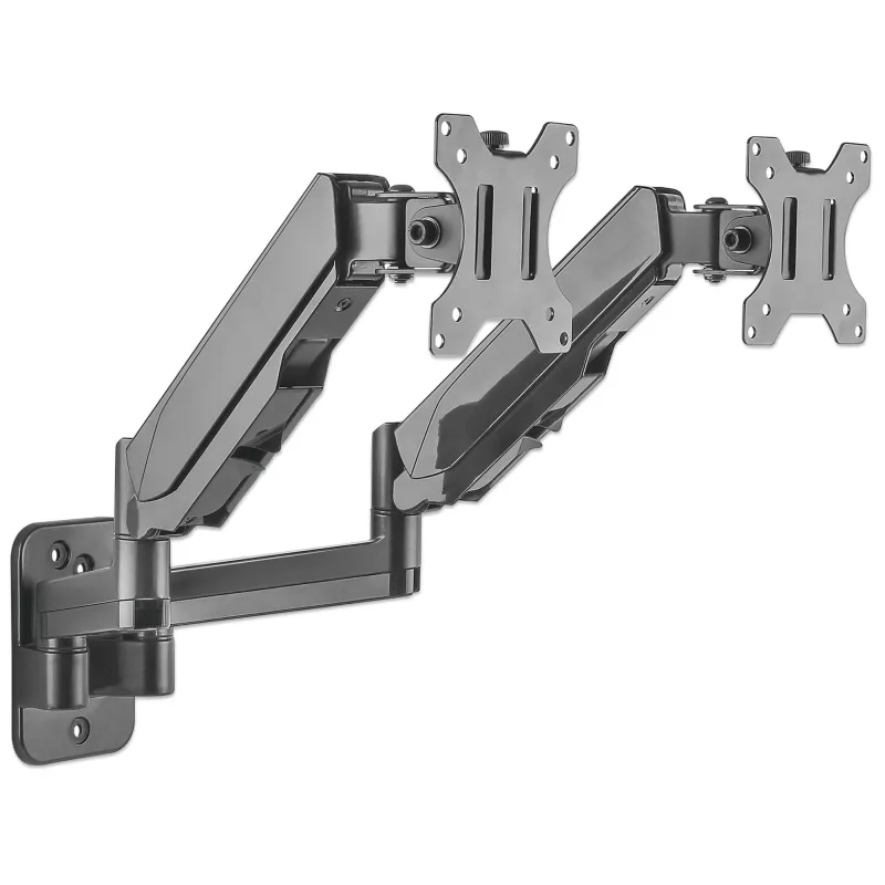 Manhattan Dual Wall Mount for TV & Monitors (Full Motion Gas Spring), For screens 17 inch to 32 inch, VESA compatibility: 75x75mm and 100x100mm - check the dimensions of the four mounting holes on back of screen to ensure it fits, Max 8kg each, Black, Bracket