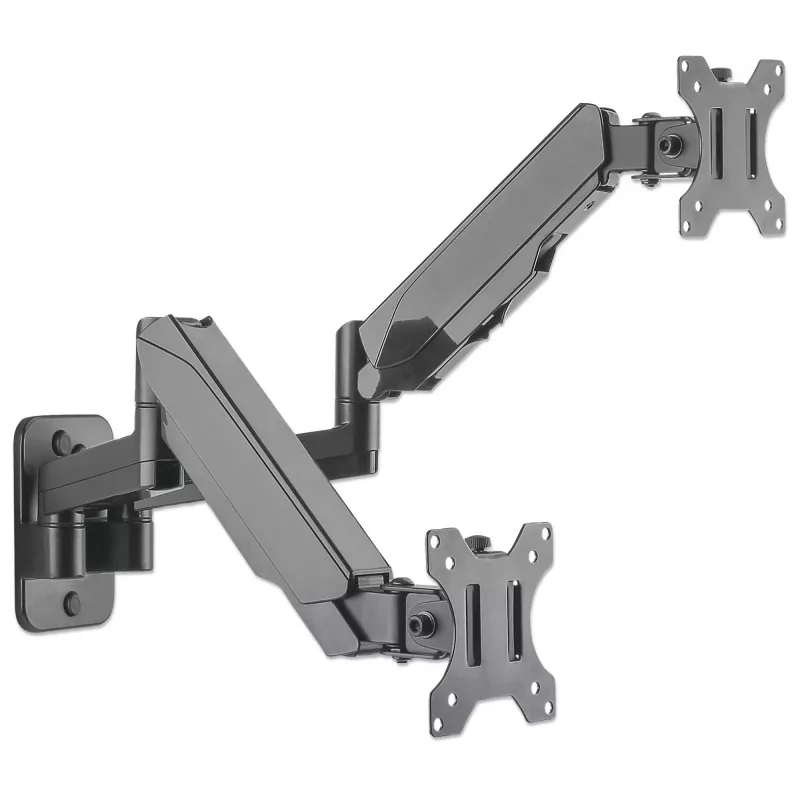 Manhattan Dual Wall Mount for TV & Monitors (Full Motion Gas Spring), For screens 17 inch to 32 inch, VESA compatibility: 75x75mm and 100x100mm - check the dimensions of the four mounting holes on back of screen to ensure it fits, Max 8kg each, Black, Bracket