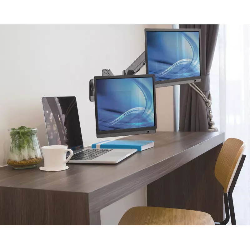 Manhattan Dual Wall Mount for TV & Monitors (Full Motion Gas Spring), For screens 17 inch to 32 inch, VESA compatibility: 75x75mm and 100x100mm - check the dimensions of the four mounting holes on back of screen to ensure it fits, Max 8kg each, Black, Bracket