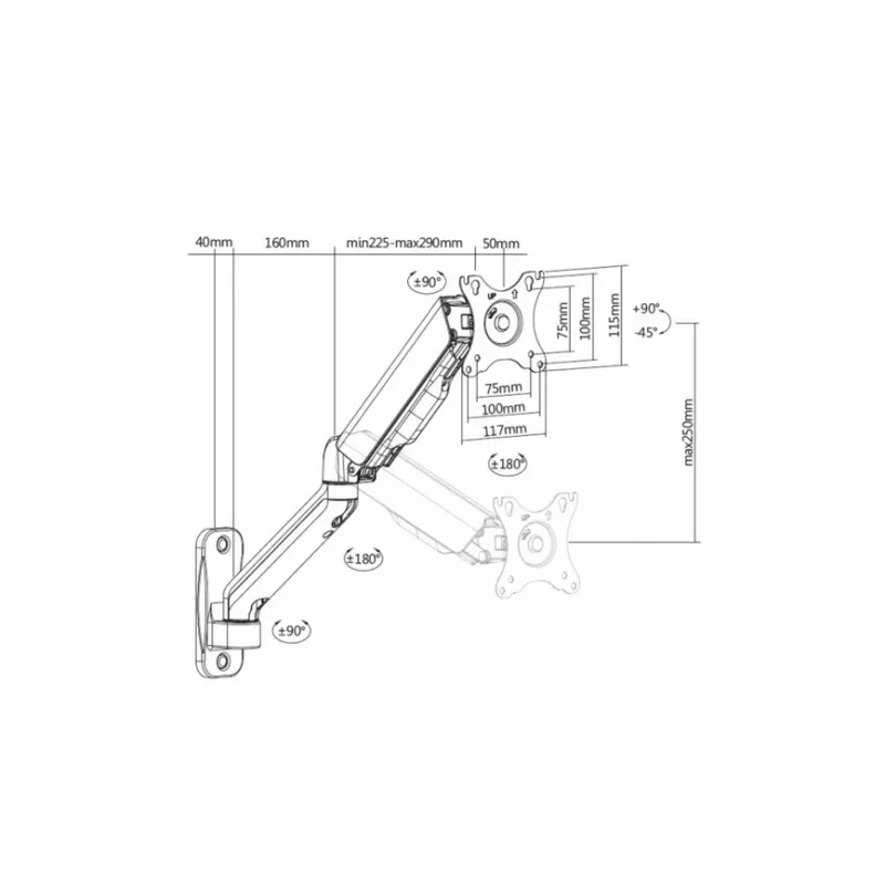 Equip 17 inch-32 inch Single Monitor Wall-Mounted Bracket, Arm length:564mm
