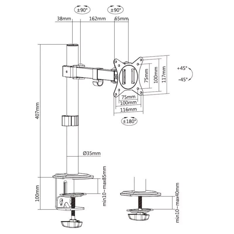 Equip 17 inch-32 inch Articulating Monitor Desk Mount Bracket, White