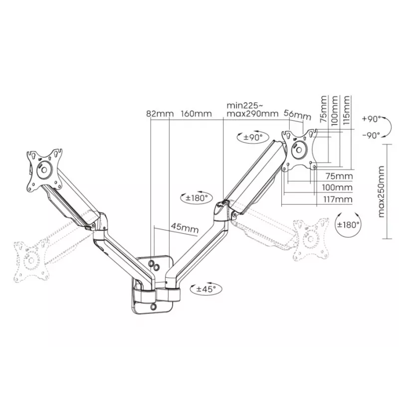 Equip 17 inch-32 inch Dual Monitor Wall-Mounted Bracket