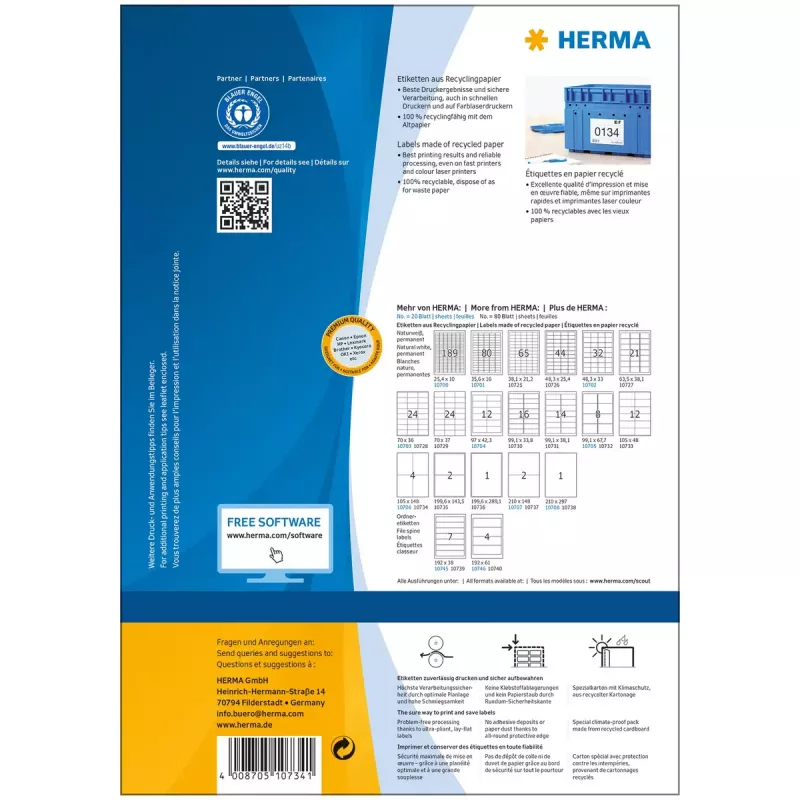 Self-adhesive printer label HERMA 10734 White 10.5x14.8 cm 320 labels