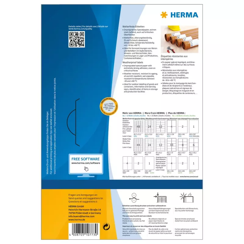 Self-adhesive printer label HERMA 10773 White 10.5x14.8 cm 320 labels