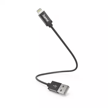 Hama Charging Cable, USB-A - Lightning, 0.2 m, Nylon, black, 0.2 m, Lightning, USB A, Male, Male, Black