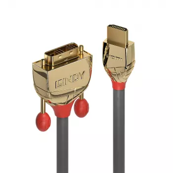 Lindy 5m HDMI to DVI-D Cable, Gold Line, 5 m, HDMI Type A (Standard), DVI-D, Male, Male, Gold
