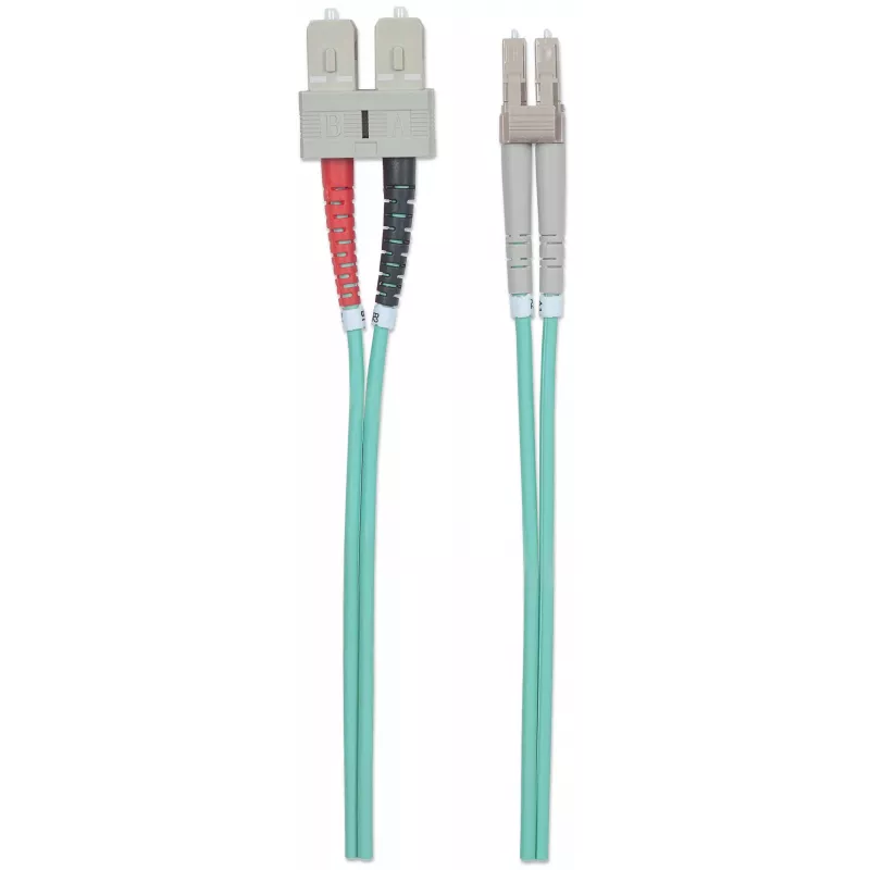Intellinet Fiber Optic Patch Cable, OM3, LC/SC, 2m, Aqua, Duplex, Multimode, 50/125 µm, LSZH, Fibre, Lifetime Warranty
