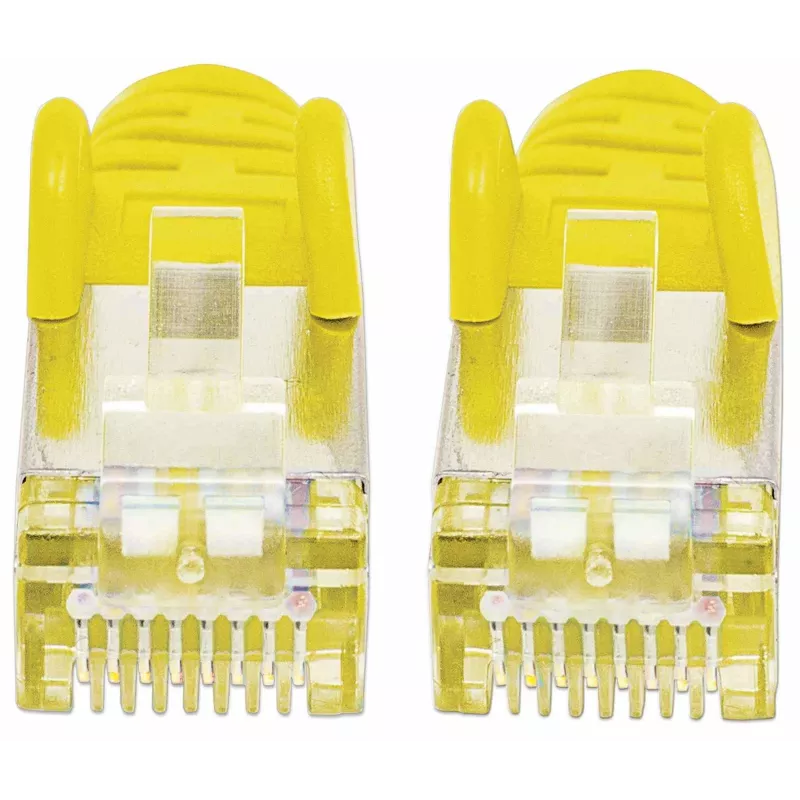 Intellinet Network Patch Cable, Cat7 Cable/Cat6A Plugs, 2m, Yellow, Copper, S/FTP, LSOH / LSZH, PVC, RJ45, Gold Plated Contacts, Snagless, Booted, Lifetime Warranty