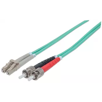 Intellinet Fiber Optic Patch Cable, OM3, ST/LC, 1m, Aqua, Duplex, Multimode, 50/125 µm, LSZH, Fibre, Lifetime Warranty