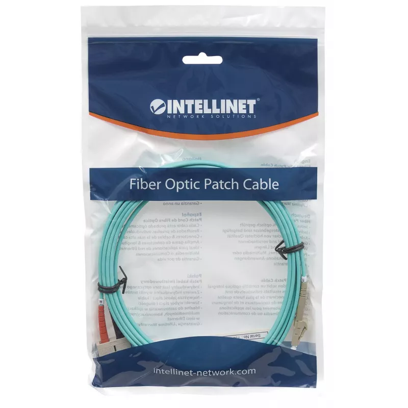 Intellinet Fiber Optic Patch Cable, OM3, LC/SC, 1m, Aqua, Duplex, Multimode, 50/125 µm, LSZH, Fibre, Lifetime Warranty