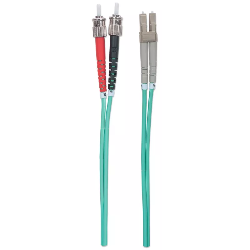 Intellinet Fiber Optic Patch Cable, OM3, ST/LC, 2m, Aqua, Duplex, Multimode, 50/125 µm, LSZH, Fibre, Lifetime Warranty