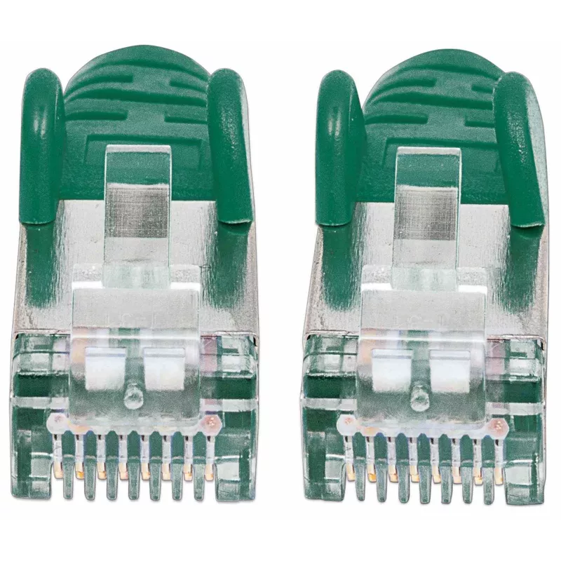 Intellinet Network Patch Cable, Cat7 Cable/Cat6A Plugs, 0.5m, Green, Copper, S/FTP, LSOH / LSZH, PVC, RJ45, Gold Plated Contacts, Snagless, Booted, Lifetime Warranty