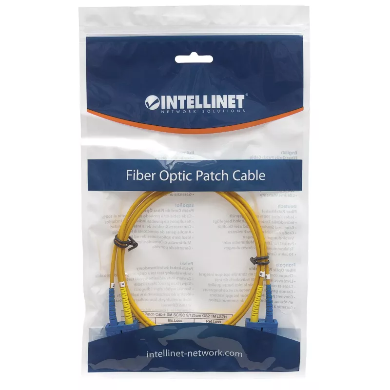 Intellinet Fiber Optic Patch Cable, OS2, SC/SC, 5m, Yellow, Duplex, Single-Mode, 9/125 µm, LSZH, Fibre, Lifetime Warranty