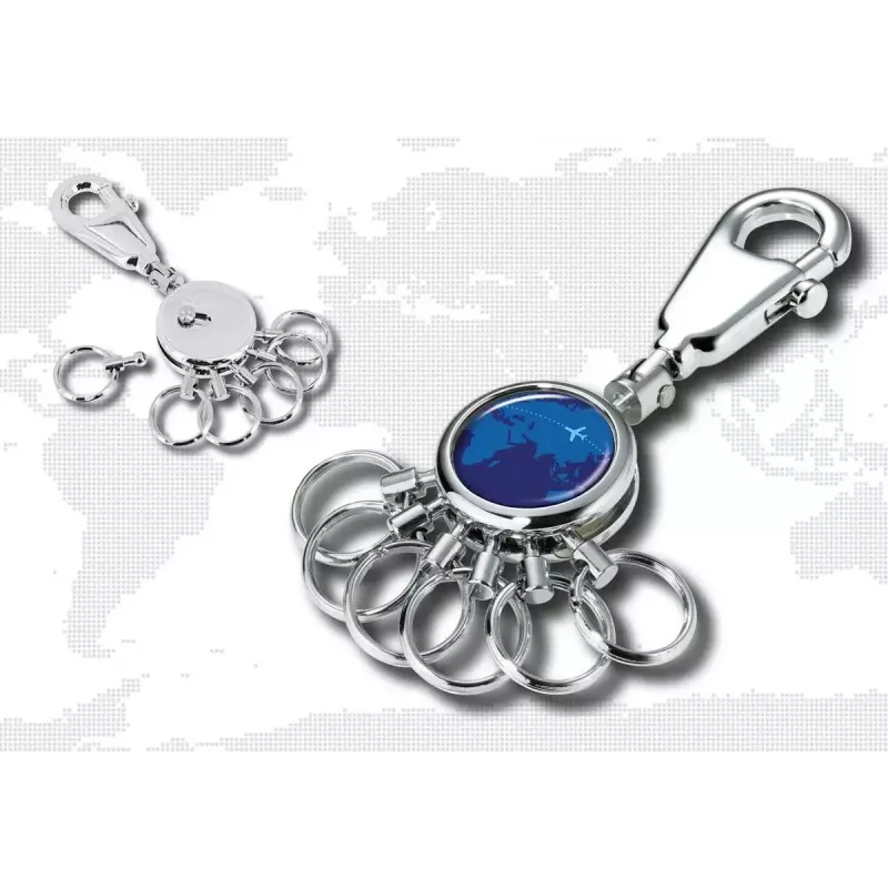 Key ring TROIKA AROUND THE WORLD Blue Silver Metal 25x90x9mm