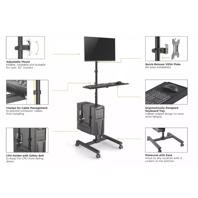 Multimedia cart Equip 17 inch-32 inch Single Monitor Mobile Workstation