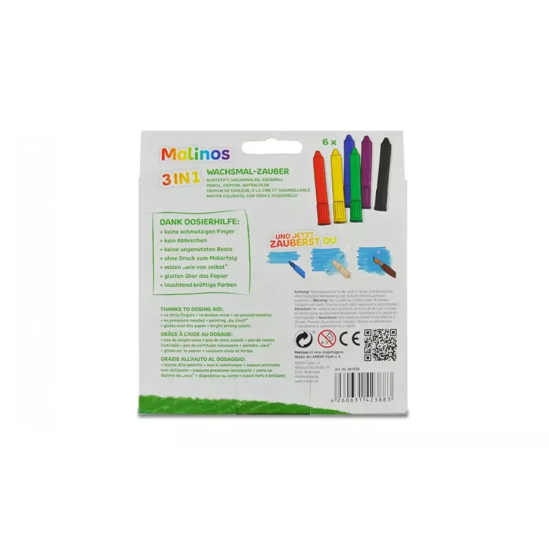 Crayon Malinos 301036 6 pcs Multicolour Black Blue Green Red Violet Yellow