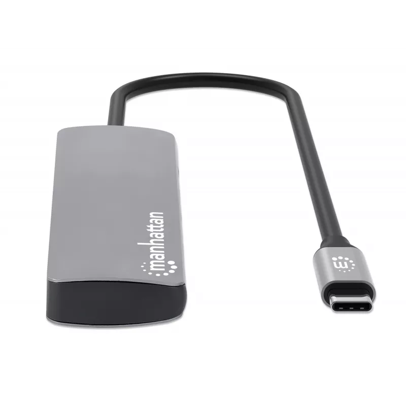 Manhattan USB-C Dock/Hub with Card Reader, Ports (x7): Ethernet, HDMI, USB-A (x3) and USB-C (x2), with Power Delivery (PD) 100W- requires external USB-C charger (not included). USB powered (no external power supply required) when PD is not in use