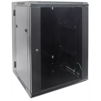 Intellinet 19 inch Network Cabinet - Wall Mount (Double Section Hinged Swing Out), 15U, 550mm Deep, Black, Assembled, Max 30kg, Swings out for access to back of cabinet when installed on wall, 19 inch,Usable Depth 425mm, Parts for wall installation not included
