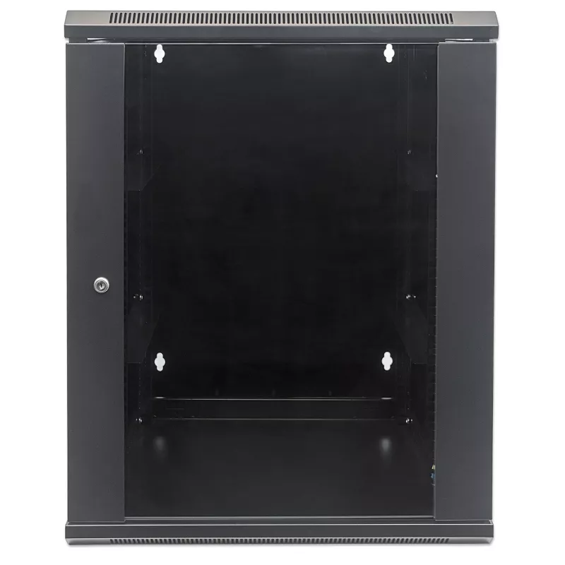Intellinet 19 inch Network Cabinet - Wall Mount (Double Section Hinged Swing Out), 15U, 550mm Deep, Black, Assembled, Max 30kg, Swings out for access to back of cabinet when installed on wall, 19 inch,Usable Depth 425mm, Parts for wall installation not included