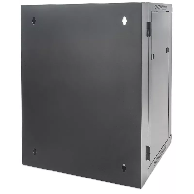 Intellinet 19 inch Network Cabinet - Wall Mount (Double Section Hinged Swing Out), 15U, 550mm Deep, Black, Assembled, Max 30kg, Swings out for access to back of cabinet when installed on wall, 19 inch,Usable Depth 425mm, Parts for wall installation not included