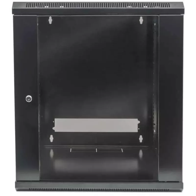 Intellinet 19 inch Network Cabinet - Wall Mount (Standard), 15U, 600mm Deep, Black, Flatpack, Max 60kg, Metal & Glass Door, Back Panel, Removeable Sides, Suitable also for use on desk or floor, Usable Depth 410mm, Parts for wall installation not included