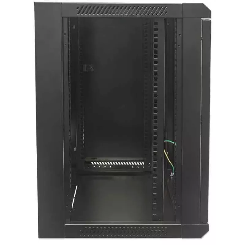 Intellinet 19 inch Network Cabinet - Wall Mount (Standard), 15U, 600mm Deep, Black, Flatpack, Max 60kg, Metal & Glass Door, Back Panel, Removeable Sides, Suitable also for use on desk or floor, Usable Depth 410mm, Parts for wall installation not included