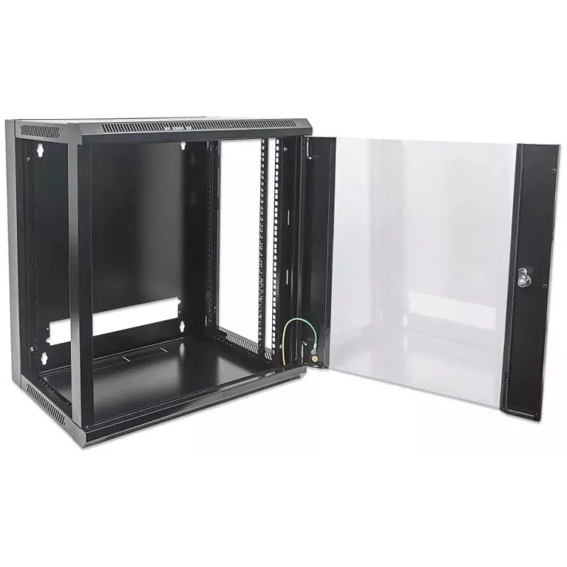 Intellinet 19 inch Network Cabinet - Wall Mount (Standard), 15U, 600mm Deep, Black, Flatpack, Max 60kg, Metal & Glass Door, Back Panel, Removeable Sides, Suitable also for use on desk or floor, Usable Depth 410mm, Parts for wall installation not included