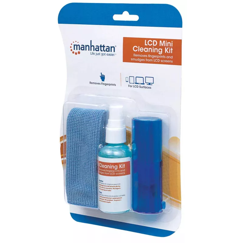 Manhattan LCD Cleaning Kit (mini), Alcohol-free, Includes Cleaning Solution (60ml), Brush and Microfibre Cloth, Ideal for use on monitors/laptops/keyboards/etc, Three Year Warranty