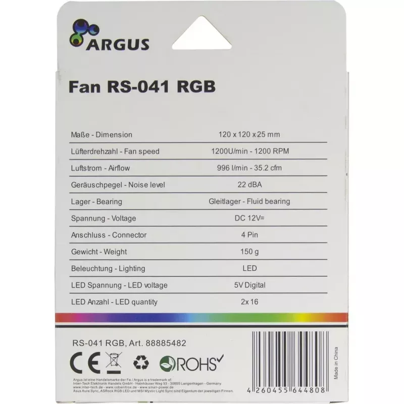 Fan Inter-Tech RS-041 RGB 12 cm Black
