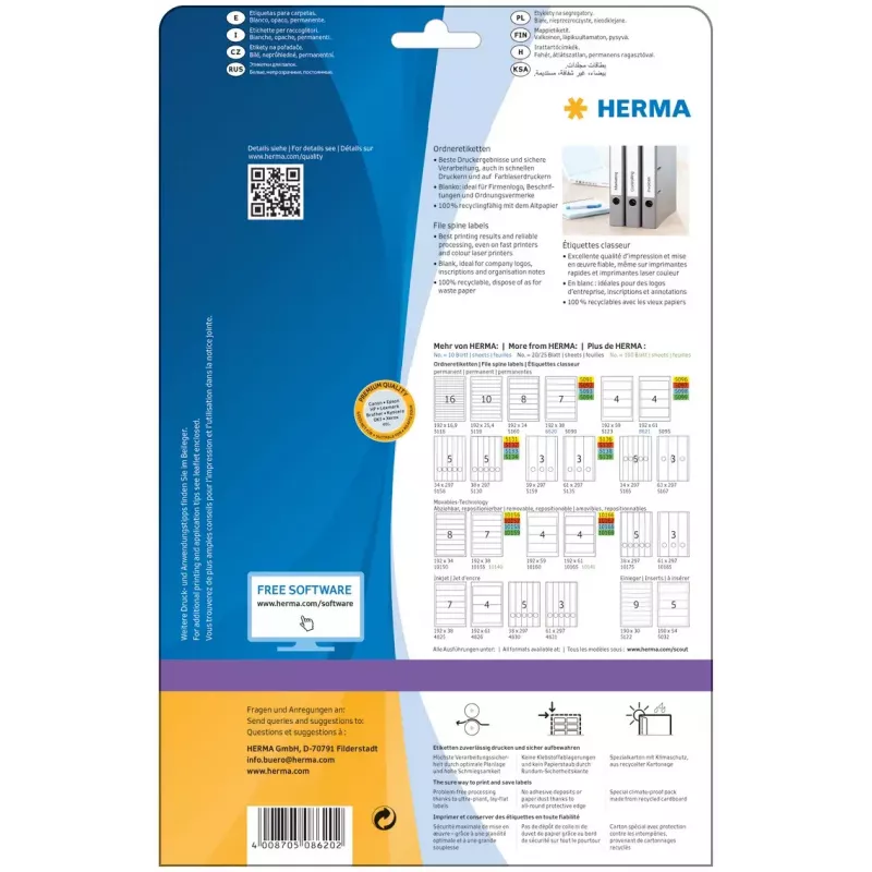 File spine labels HERMA A4 192x38 mm 70 pcs