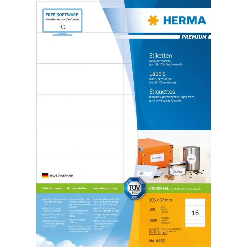 Self-adhesive printer label HERMA Labels Premium A4 105x37 mm