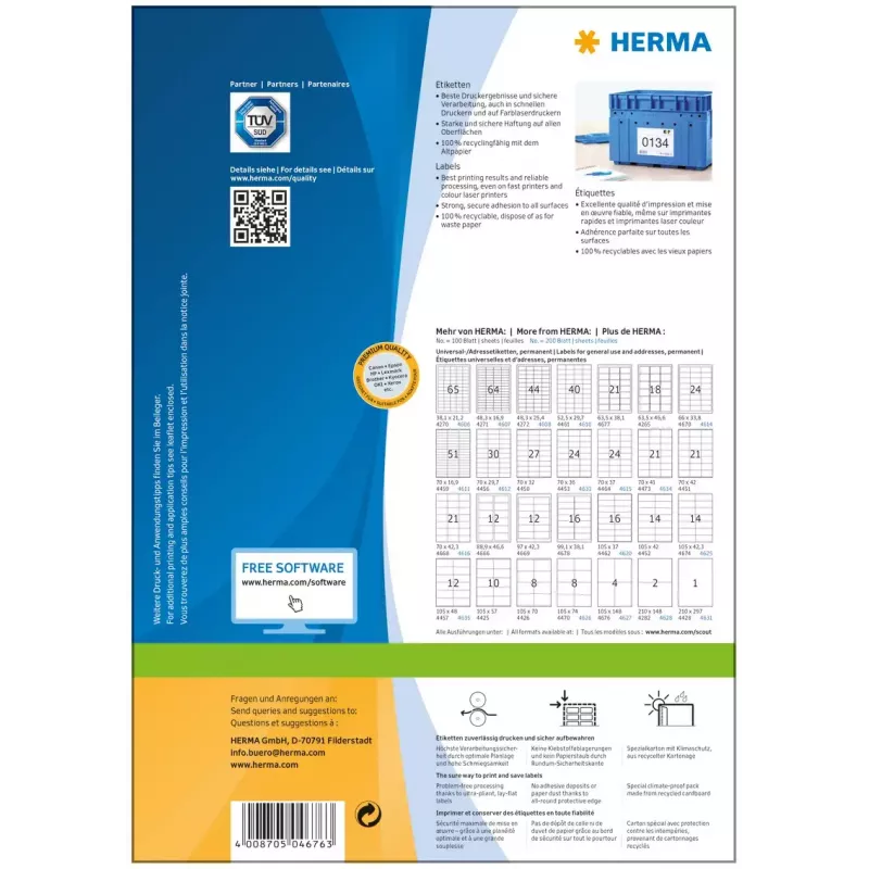 Labels HERMA Premium A4 105x148 mm white paper matt 400 pcs