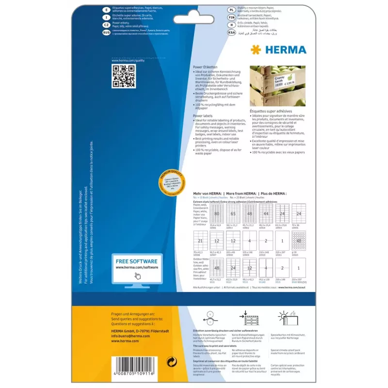 Self-adhesive printer label HERMA Labels A4 210x297 mm white extra strong adhesion paper matt 25 pcs