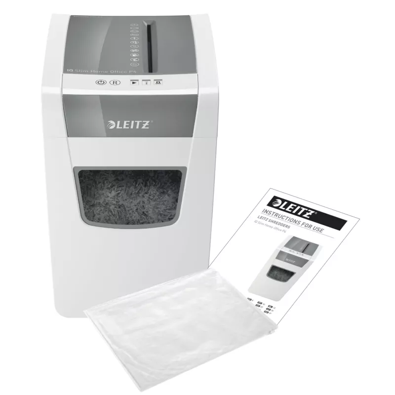 Leitz IQ Slim Home Office Paper Shredder P4, Cross shredding, 22 cm, 4 x 28 mm, 23 L, 225 sheets, 58 dB