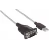 Manhattan USB-A to Serial Converter cable, 1.8m, Male to Male, Serial/RS232/COM/DB9, Prolific PL-2303RA Chip, Black/Silver cable, Three Years Warranty